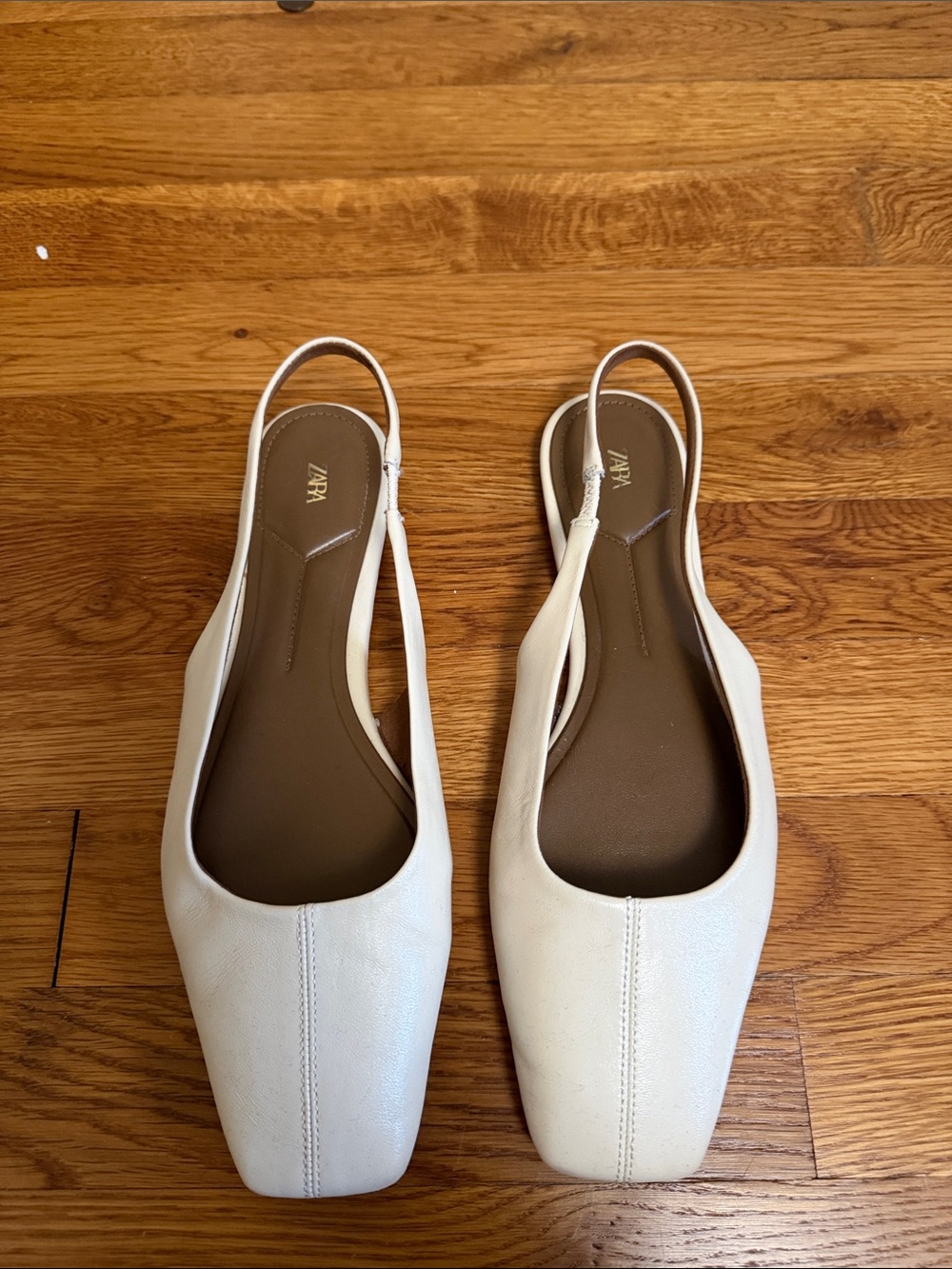 Zara White Leather Slingback Square-Toe Flats